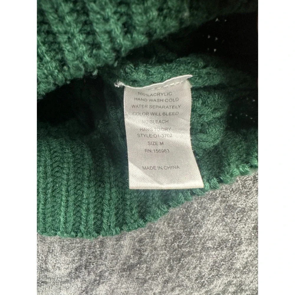 Allison Joy Sweater‎ Womens Medium Green Acrylic Cable Knit Ribbed Turtleneck